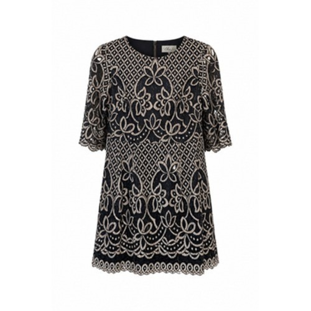 Eliza J Dress Women 10P Black Lace Floral Fit & Flare Party Cocktail Wedding